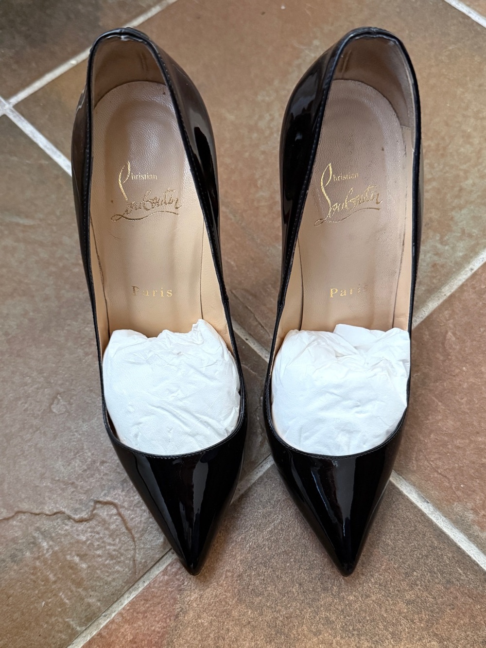 Christian Louboutin Black Patent Pumps with Red Soles